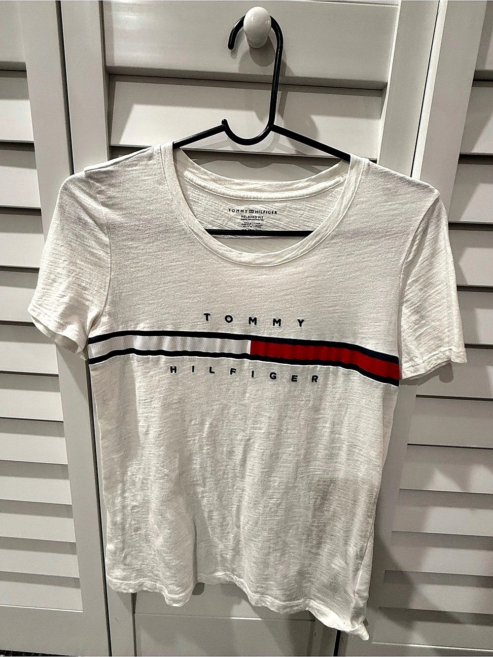 Tommy Hilfiger Relaxed Fit Flag Stripe Logo T-Shirt White